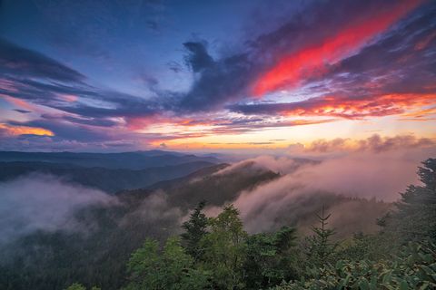 Dramatic summer sunset at Cliff Tops on Mt LeConte